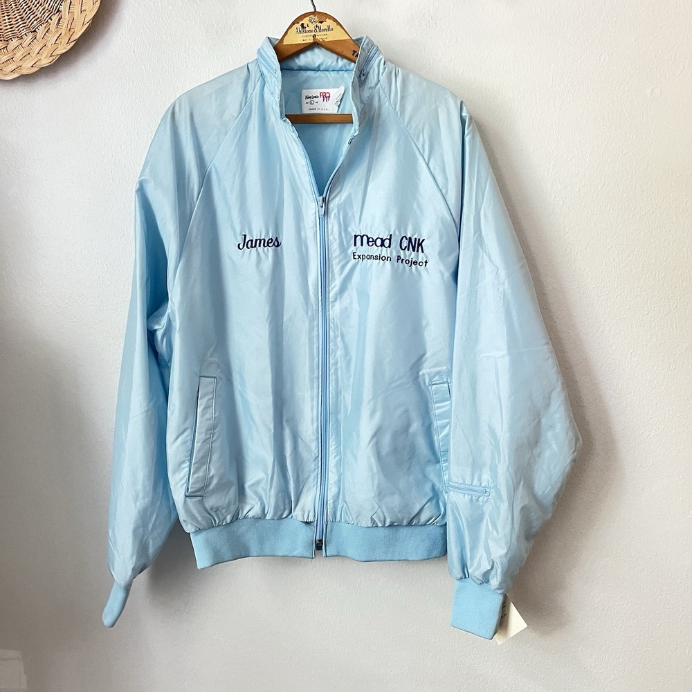 Vtg 80s King Louie blue satin zip up bomber NWT jacket L‎ Mead CNK JAMES